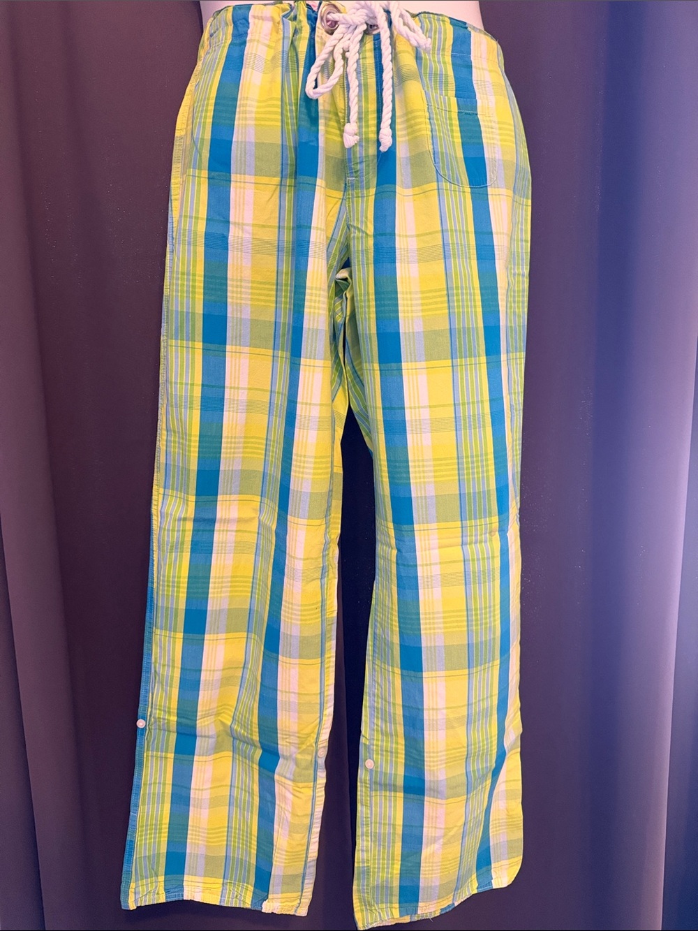 PINK Victoria's Secret Yellow & Blue Plaid Lounge Pants